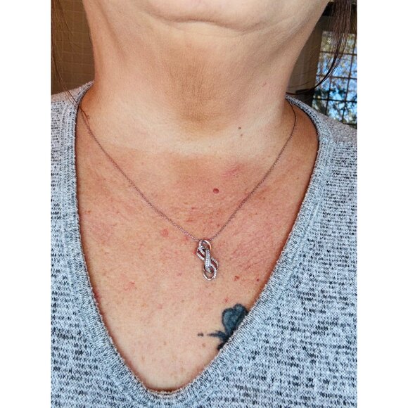 Estate Sterling Silver 925 Infinity Loop Necklace with CZ Accents, 18”, Italy - Picture 5 of 13